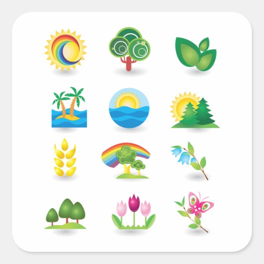 Natuur pictogrammen vierkante sticker (Voorkant)