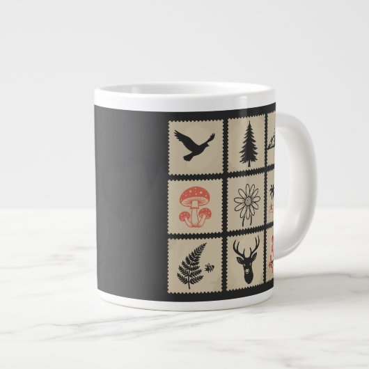 Natuur postzegelcollage grote koffiekop (Voorkant rechts)