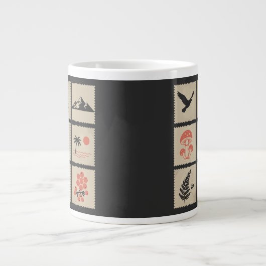 Natuur postzegelcollage grote koffiekop (Voorkant)