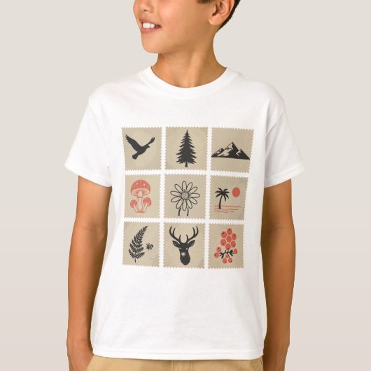 Natuur postzegelcollage t-shirt (Voorkant)