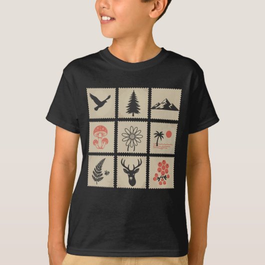 Natuur postzegelcollage t-shirt (Voorkant)