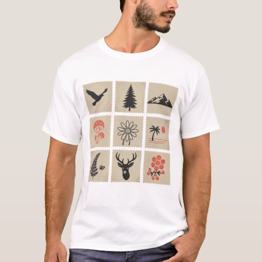 Natuur postzegelcollage t-shirt (Voorkant)