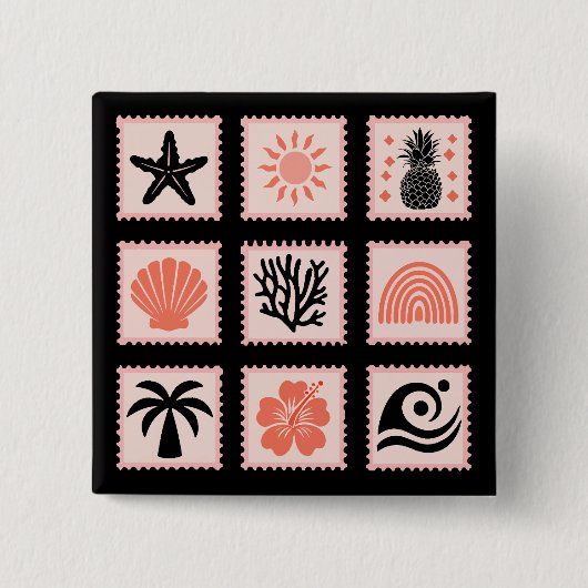Natuur postzegelcollage vierkante button 5,1 cm (Voorkant)