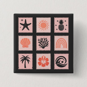Natuur postzegelcollage vierkante button 5,1 cm