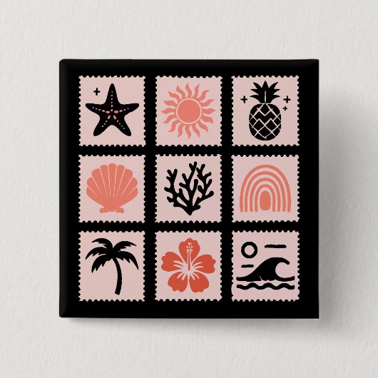 Natuur postzegelcollage vierkante button 5,1 cm (Voorkant)