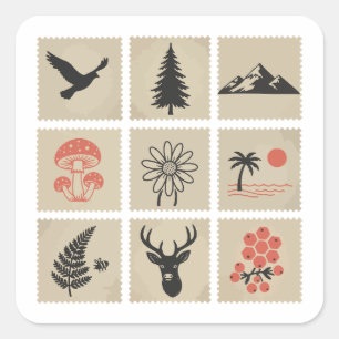 Natuur postzegelcollage vierkante sticker