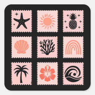 Natuur postzegelcollage vierkante sticker