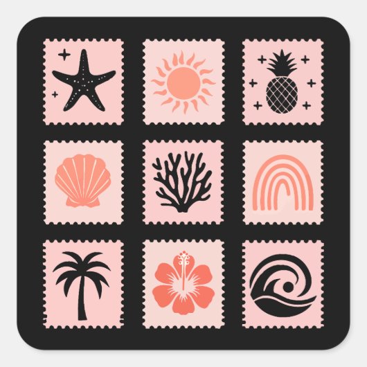 Natuur postzegelcollage vierkante sticker (Voorkant)