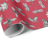 Natuur print rood en zilver inpakpapier (Rol Hoek)