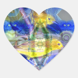 Natuur reflecteert I - Goud en blauwe vogels Hart Sticker
