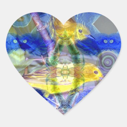 Natuur reflecteert I - Goud en blauwe vogels Hart Sticker (Voorkant)