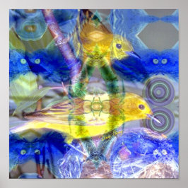 Natuur reflecteert I - Goud en blauwe vogels Poster