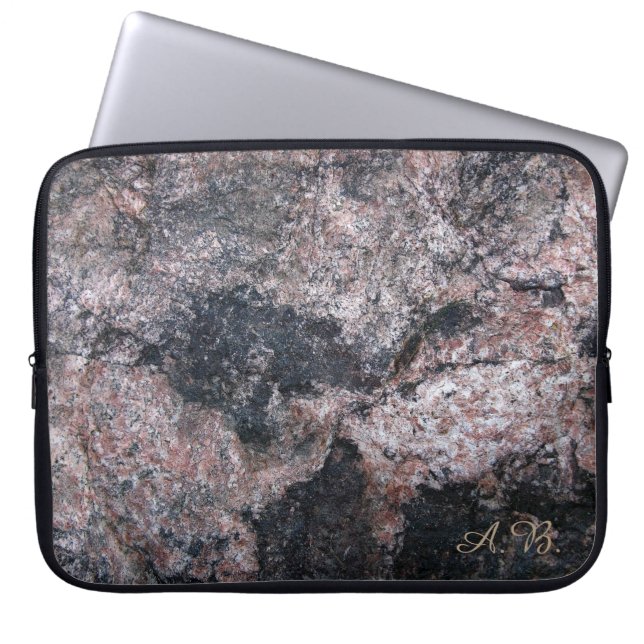 Natuur Rock Texture Pinkish met Initialen Laptop Sleeve (Voorkant)