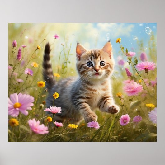 *~* Natuur Roze Bloemen Kat 5:4 Kitten Cat AP68 Poster (Voorkant)