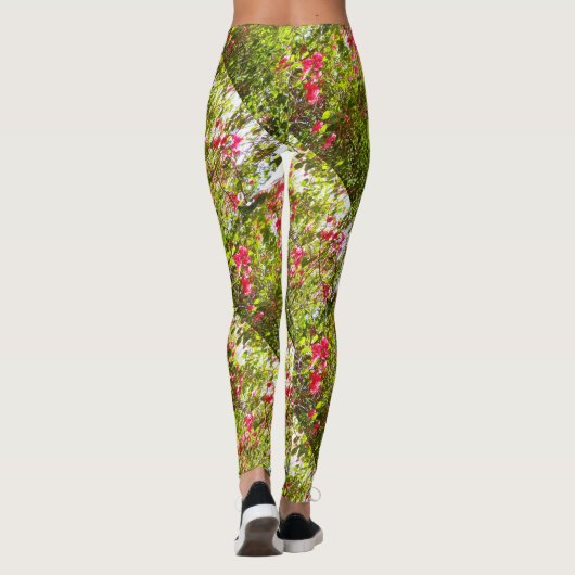 Natuur roze bloemetjes met groene blaadjes achterg leggings (Achterkant)