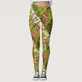 Natuur roze bloemetjes met groene blaadjes achterg leggings