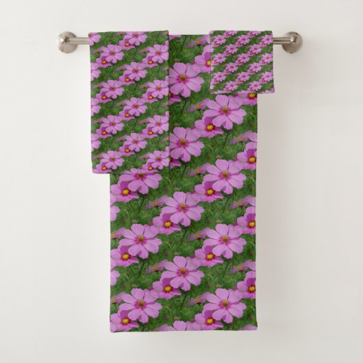 Natuur roze kosmos Flowers Patroon Bad Handdoek (Insitu)