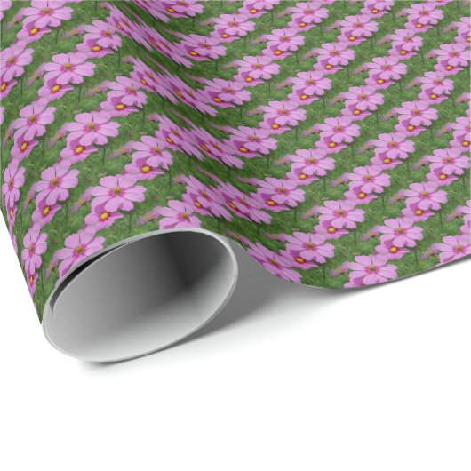 Natuur roze kosmos Flowers Patroon Cadeaupapier (Rol Hoek)