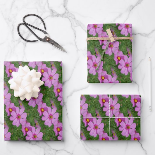 Natuur roze kosmos Flowers Patroon Inpakpapier Vel (Voorkant)