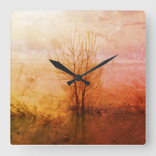 Natuur Rustic Worn Weathered Vierkante Klok (Voorkant)