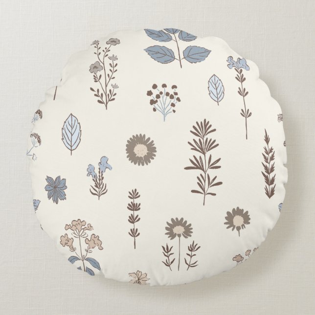 Natuur’s Touch Blue Brown Rond Kussen (Voorkant)