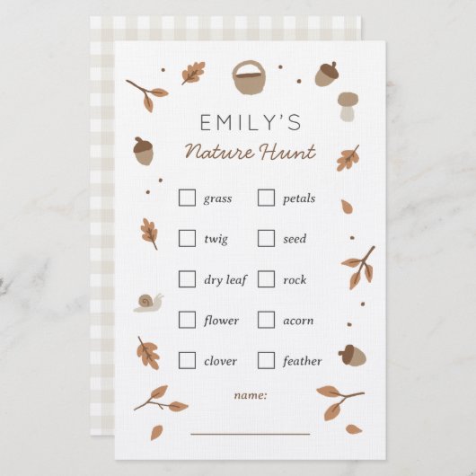 Natuur Scavenger Hunt kinderen Birthday Checklist Briefpapier (Voorkant / Achterkant)