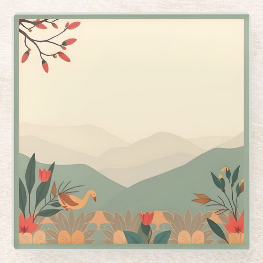 Natuur Scene Groene Grens Glas Onderzetter (Voorkant)