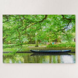 Natuur scène met boot en reflectie, Nederland Legpuzzel