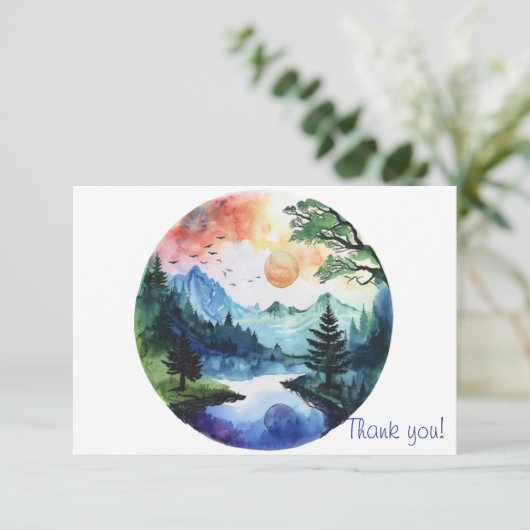Natuur Scène Waterverf Bedankkaart (Staand voorkant)