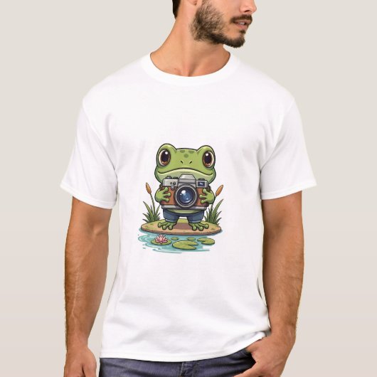 Natuur Snapper: Schattige Fotograaf Kikker T-shirt (Voorkant)