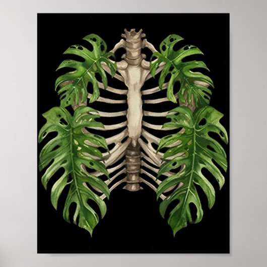 Natuur Spine Lungs Monstera Plant Skeleton Art Poster (Voorkant)