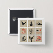 Natuur stempel collage vierkante button 5,1 cm (Voorkant /achterkant)