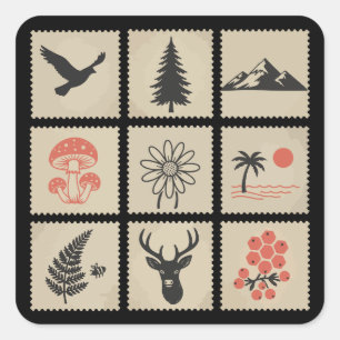 Natuur stempelcollage vierkante sticker