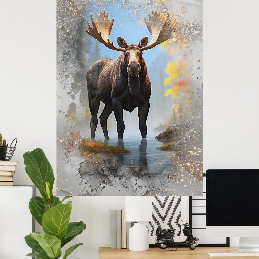 *~* Natuur Stream AP49 MOOSE Artsy Forest Glitter Poster (Thuiskantoor)