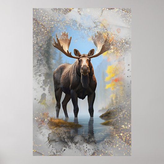 *~* Natuur Stream AP49 MOOSE Artsy Forest Glitter Poster (Voorkant)