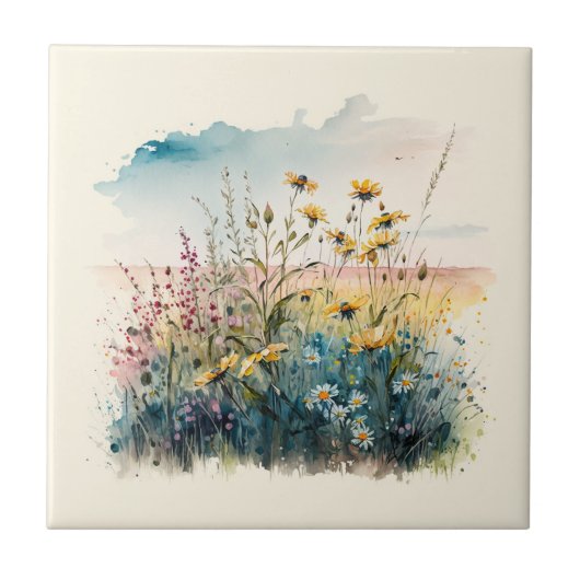 Natuur Style Field Flowers keramische Tegel Tegeltje (Voorkant)