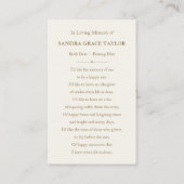 Natuur Sympathy Funeral Memorial Kaart Visitekaartje (Achterkant)