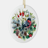 Natuur-thema Bullfinch Pine Branches Pine Cones Keramisch Ornament (Rechts)