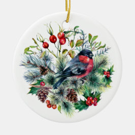 Natuur-thema Bullfinch Pine Branches Pine Cones Keramisch Ornament
