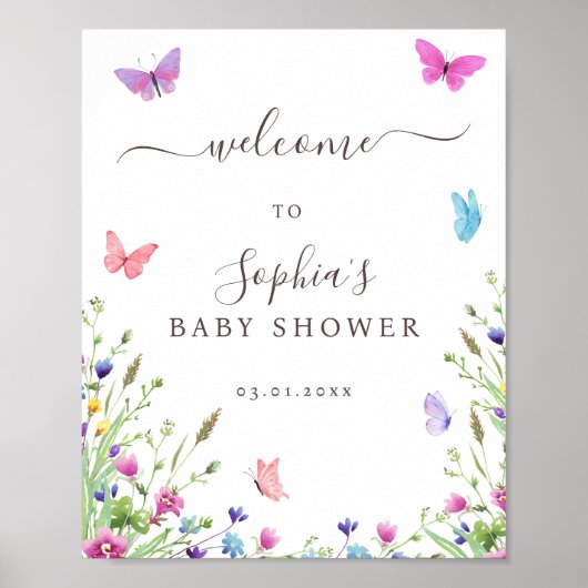 Natuur thema vlinders Baby shower welkom Poster (Voorkant)