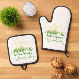 Natuur therapie Familie camping gepersonaliseerd Ovenwant & Pannenlap Set