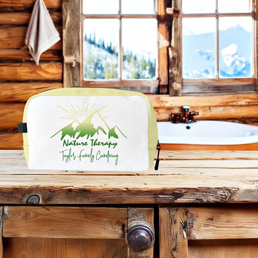 Natuur therapie Familie camping gepersonaliseerd Toilettasje
