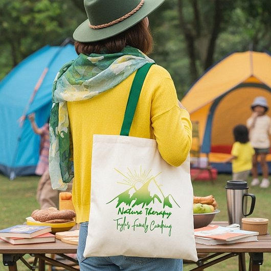 Natuur therapie Familie camping gepersonaliseerd Tote Bag