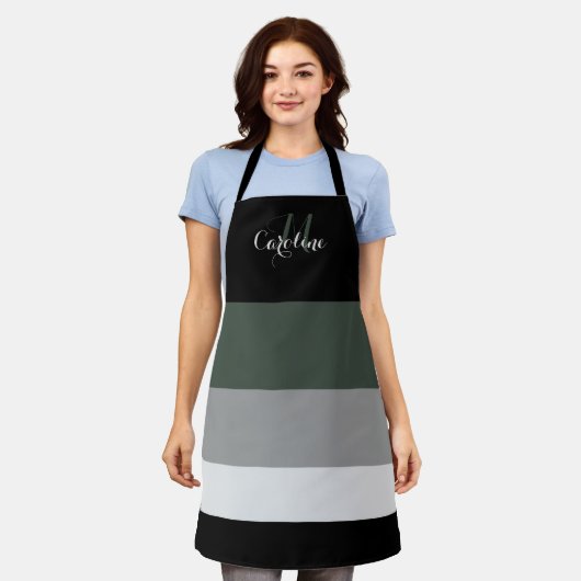 Natuur-Toned Black en Sage Schort (Gedragen)