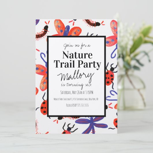 Natuur Trail Bossen Bugs Birthday Rustic Uitnodigi Kaart (Staand voorkant)