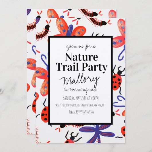 Natuur Trail Bossen Bugs Birthday Rustic Uitnodigi Kaart (Voorkant / Achterkant)