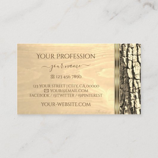 Natuur Tree Bark Wood Grain Border Modern Visitekaartje (Achterkant)