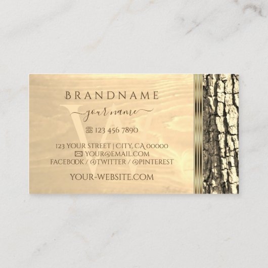 Natuur Tree Bark Wood Grain  Border Monogram Visitekaartje (Achterkant)