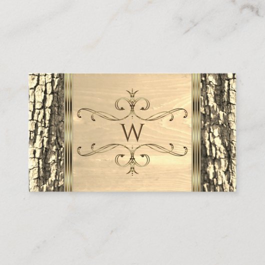 Natuur Tree Bark Wood Grain  Border Monogram Visitekaartje (Voorkant)