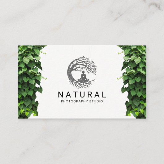 Natuur Tree Meditatie Logo | wijnbouwbladeren Visitekaartje (Voorkant)